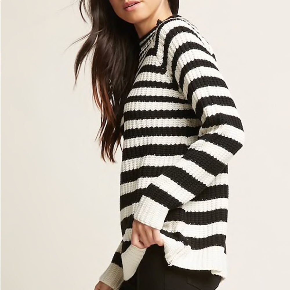 Black/white striped knit sweater